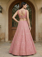 Lehenga Mart Pink Peach Malai Satin Silk Designer Bollywood Style Wedding Wear Lehenga Choli | Grocsy