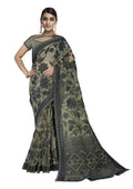 Green Weaved Zari Tissue Floral Saree With Blouse Piece - Norita Avyaan | Grocsy