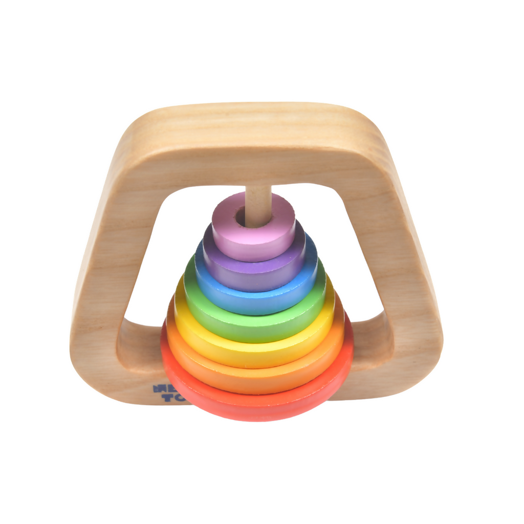 Nesta Toys Wooden Rainbow Rattle for Babies, Montessori Wooden Toy | Grocsy