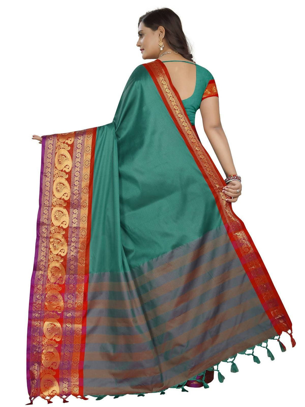 Vamika Banarasi Silk Rama Green Weaving Saree | Grocsy