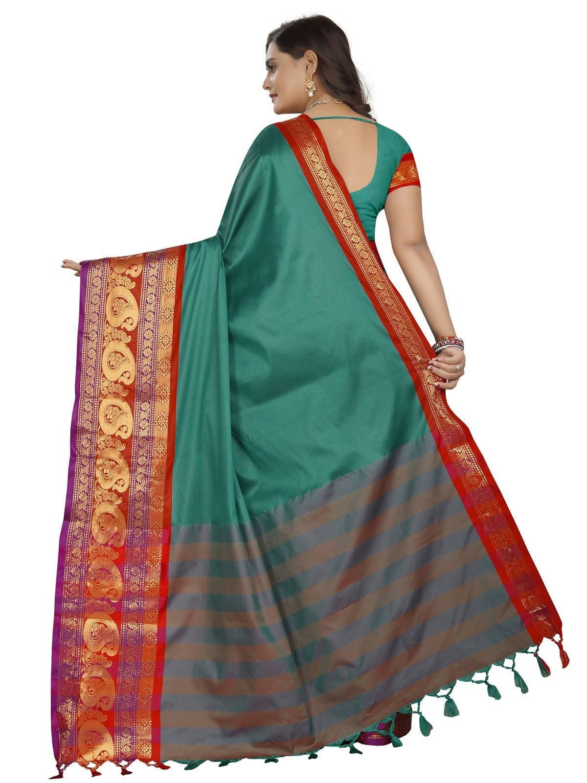 Vamika Banarasi Silk Rama Green Weaving Saree | Grocsy