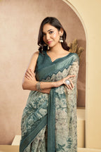 Vastranavya Digital Printed Linen Ready To Wear Designer Saree with Unstitched Blouse | Grocsy
