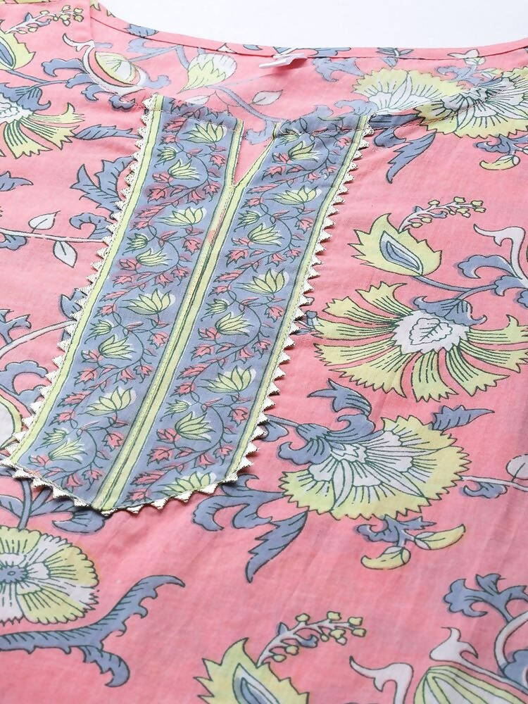 Yufta Pink printed kurta with Trouser & Dupatta Set | Grocsy