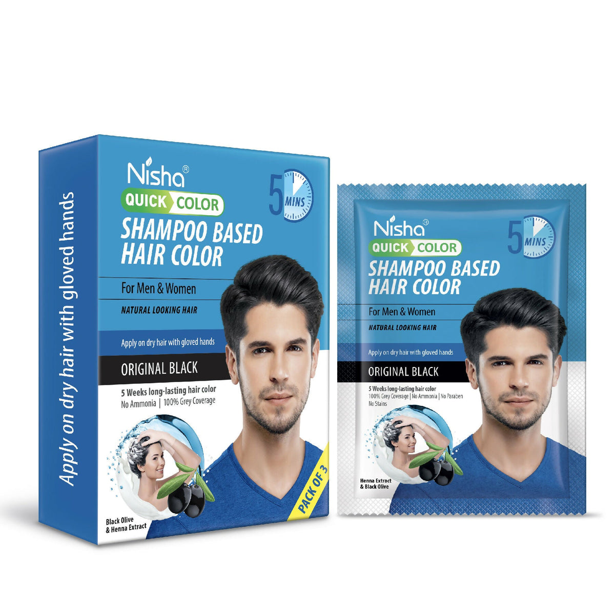Nisha Quick Color Shampoo Hair Color-Original Black | Grocsy