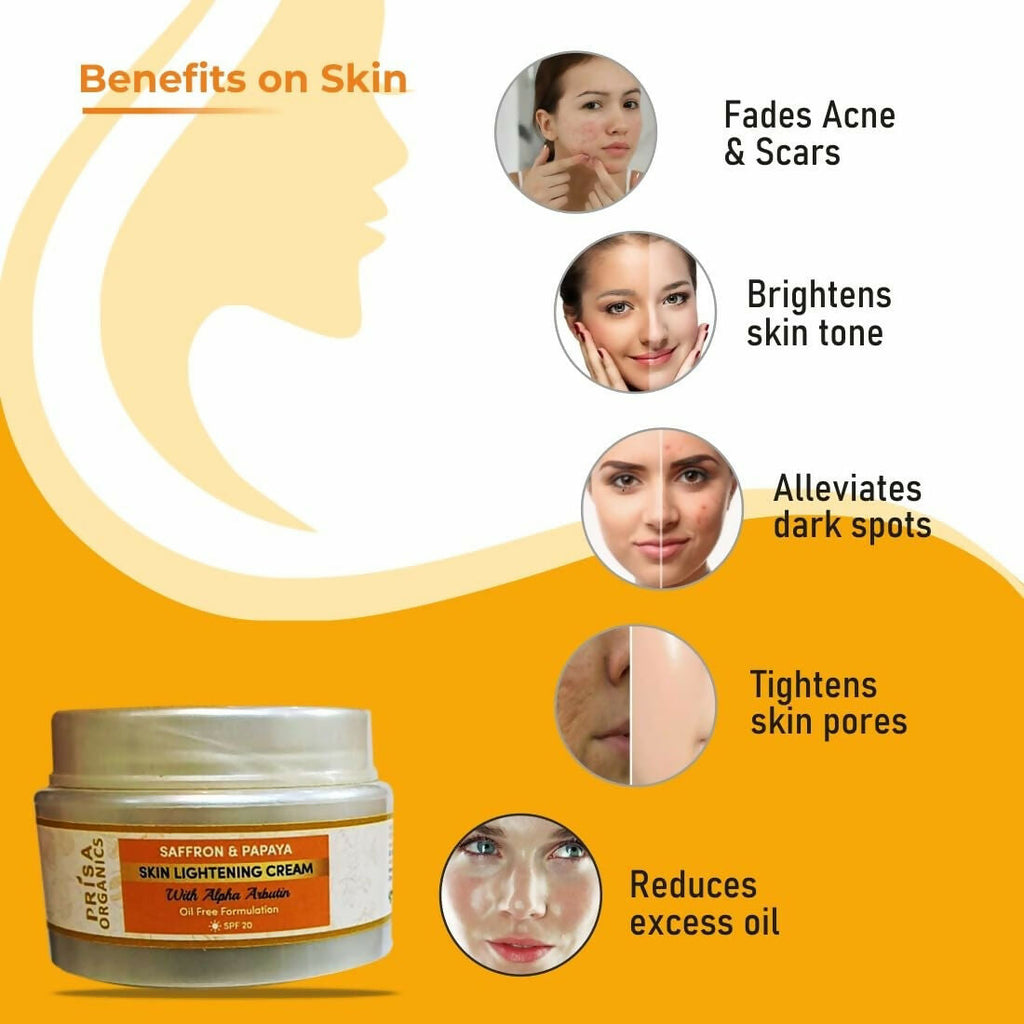 Prisa Organics Saffron & Papaya Skin Lightening Cream With Alpha Arbutin SPF 20 | Grocsy