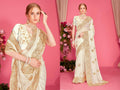 PR Fashion White Fendi Two Tone Silk Heavy Zari Embroidery Work With Heavy Zircon Work Saree | Grocsy