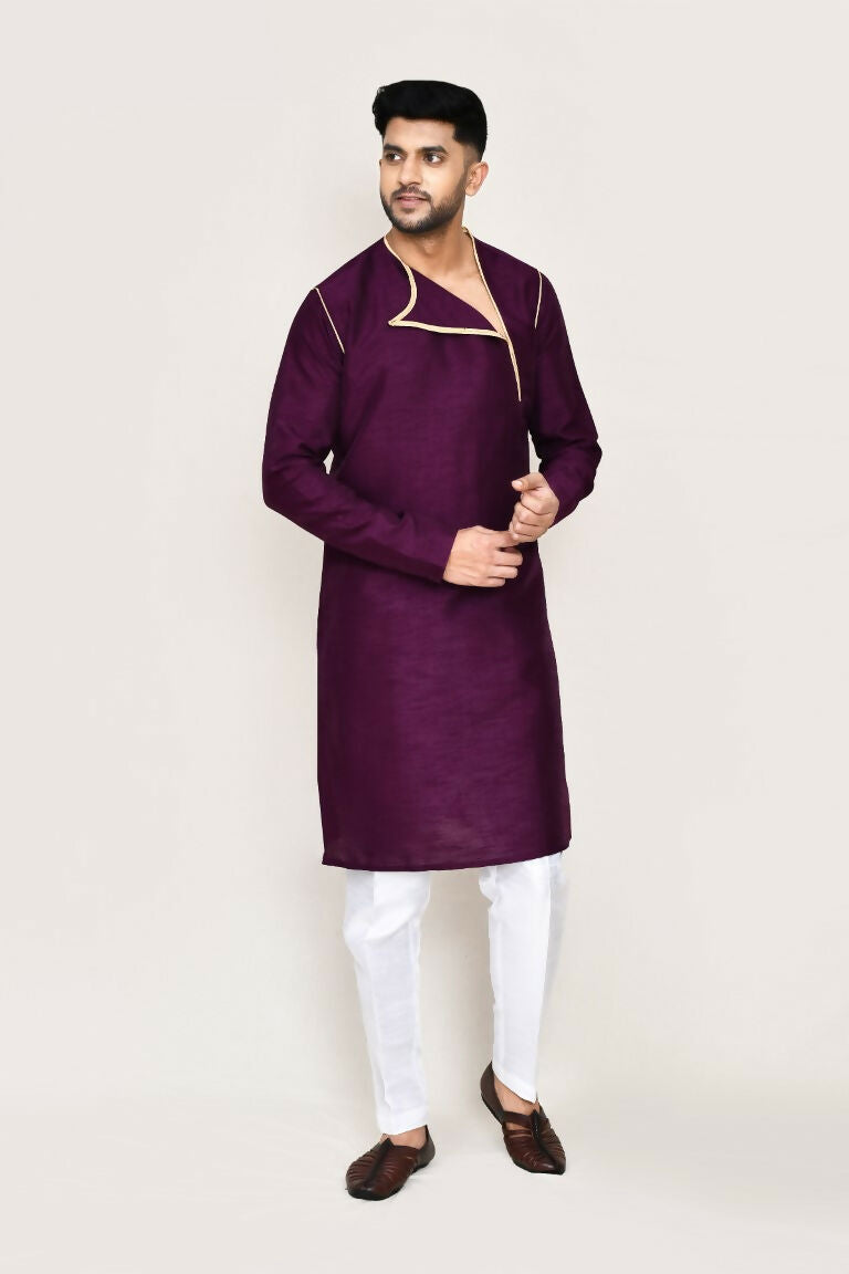 Joban Fashion Purple Colored Art Silk Fabric Kurta With Straight Fit Pant | Grocsy