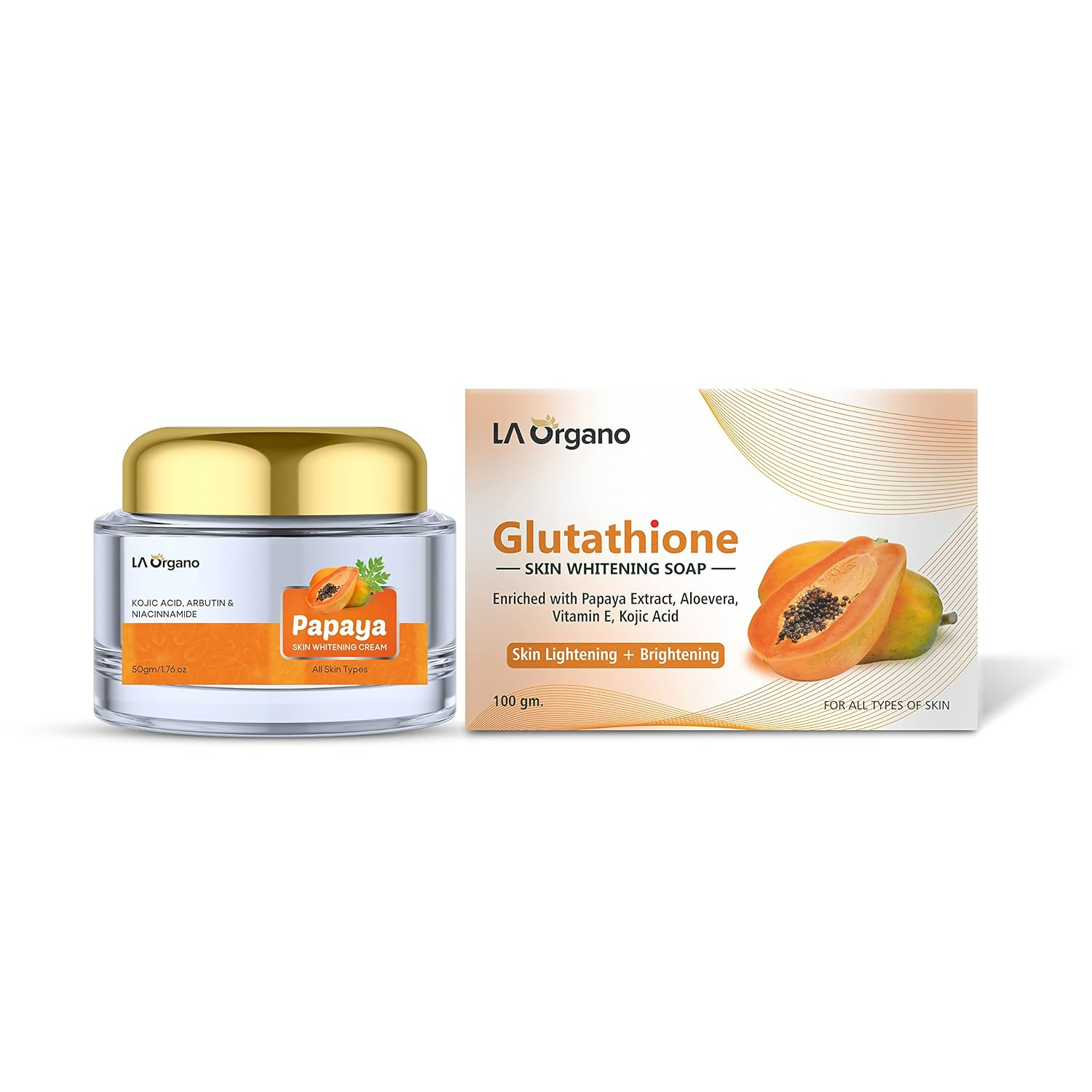 LA Organo Glutathione Papaya Soap and Papaya Cream Combo | Grocsy