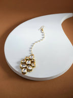 White Gold-Polished Kundan Studded Beaded Maang Tikka - Ruby Raang | Grocsy