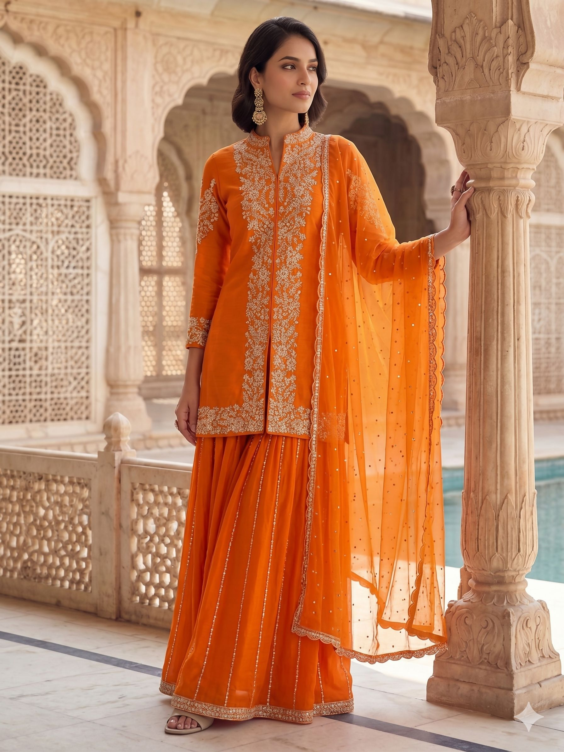 Teeya Creation Womens New Trendy Silk With Heavy Embroiedery With Sequence Work Orange Kurta Set | Grocsy