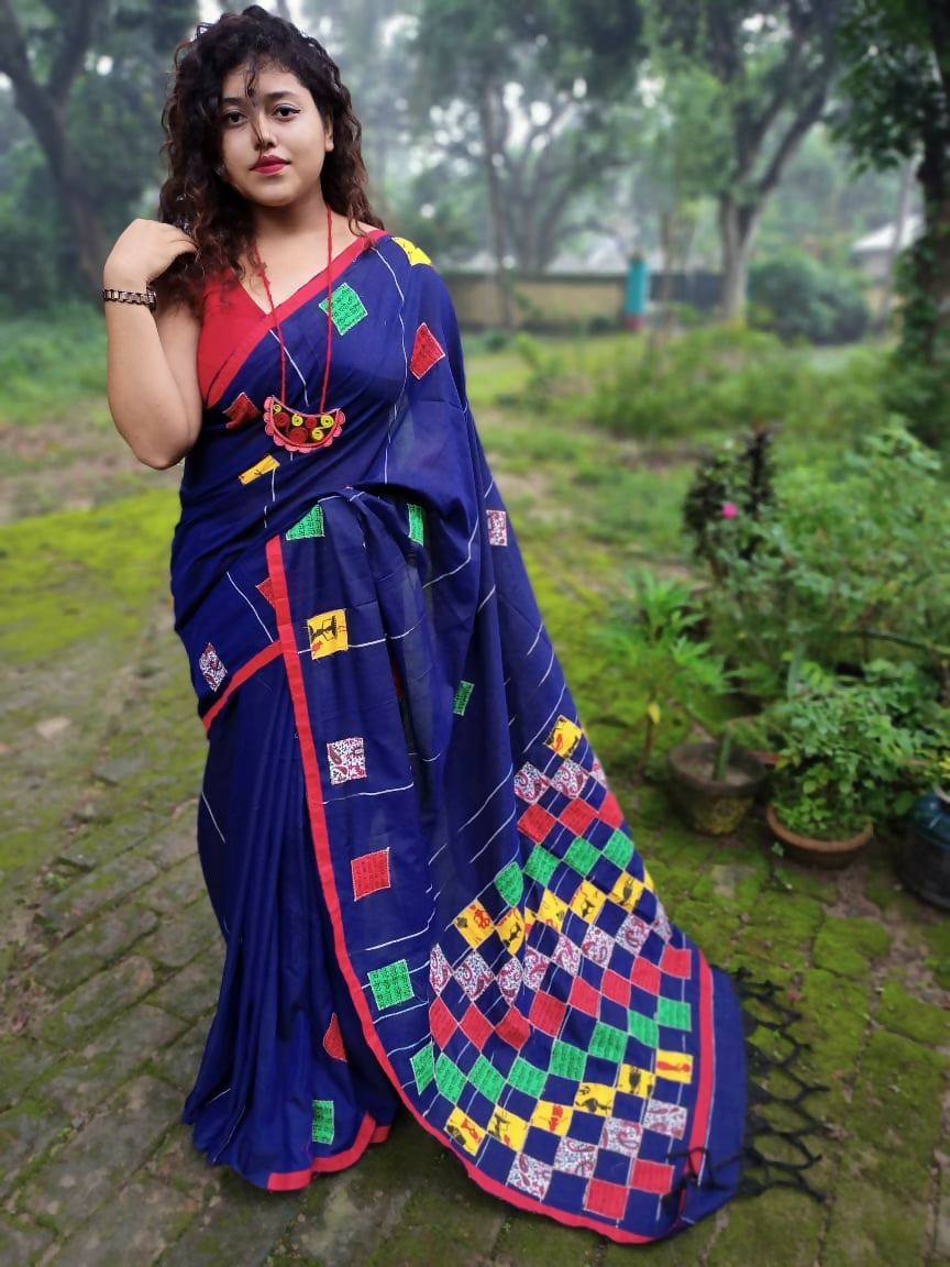 Exclusive Collection Multy Beautiful Cotton Applique Work Saree | Grocsy