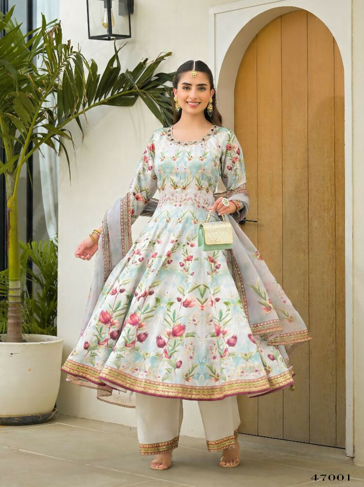 Functional Designer Sky Jam Silk Anarkali suit with Dupatta-Anbazaar | Grocsy