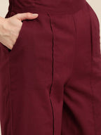 Women Maroon & Golden Pure Cotton Printed Kurta with Palazzos - Vishwa | Grocsy