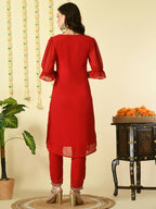 Myshka Women's Red Georgette Kurta With Trousers Party Sets | Grocsy