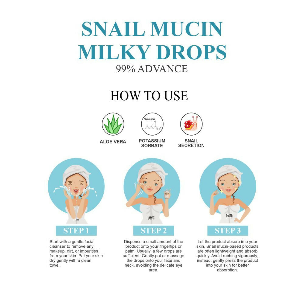 Love Earth Snail Mucin Milky Drops Face Serum | Grocsy