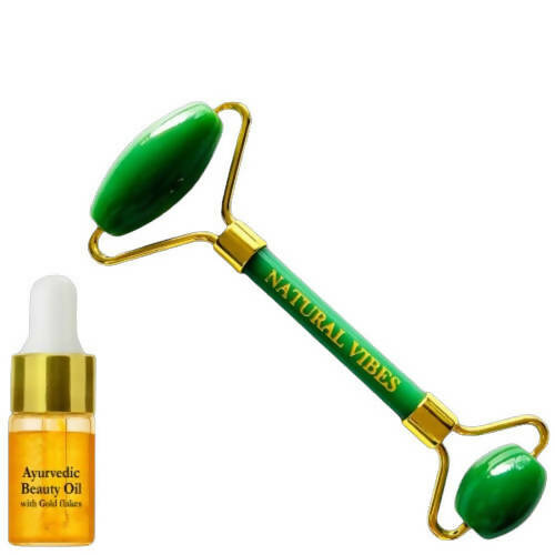 Natural Vibes Jade Roller & Massager with Free Gold Beauty Elixir Oil | Grocsy