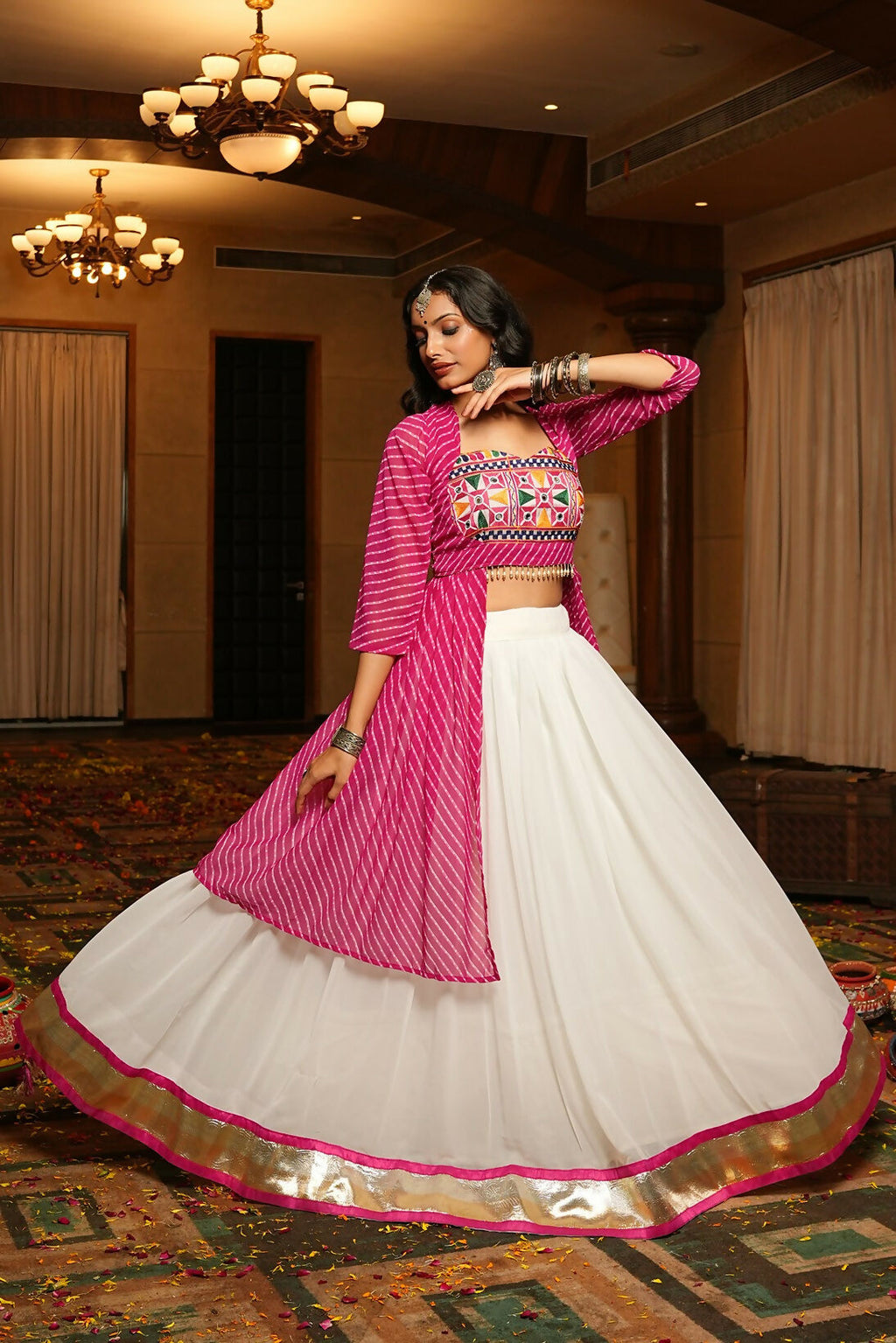 AI Fashion White Georgette Designer Navratri Wear Lehenga Choli Collection | Grocsy