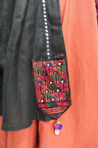 Orange Cotton Thread Embroidered Navratri Lehenga Choli with Dupatta - Raas | Grocsy