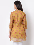 Myshka Women's Traditional Organza Printed Printed 3/4 Sleeve Round Neck Casual Multicolor Tunic | Grocsy