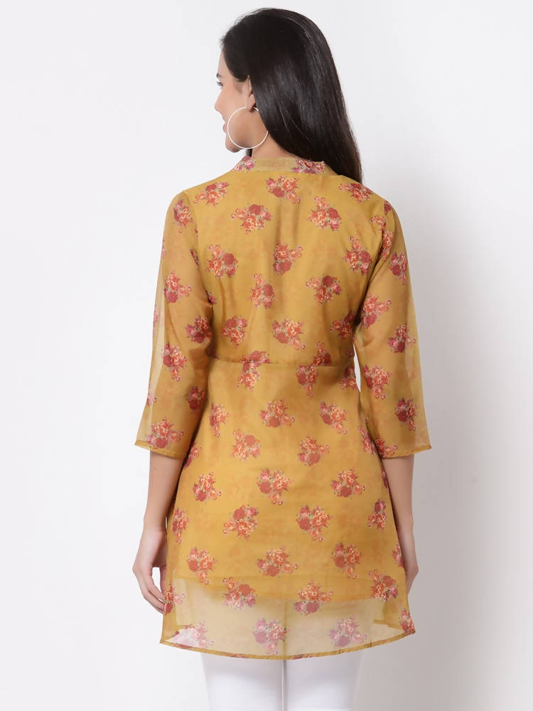 Myshka Women's Traditional Organza Printed Printed 3/4 Sleeve Round Neck Casual Multicolor Tunic | Grocsy