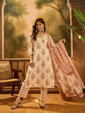 Joban Fashion Printed Cream Pure Cotton Kurta Set | Grocsy