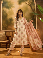 Joban Fashion Printed Cream Pure Cotton Kurta Set | Grocsy