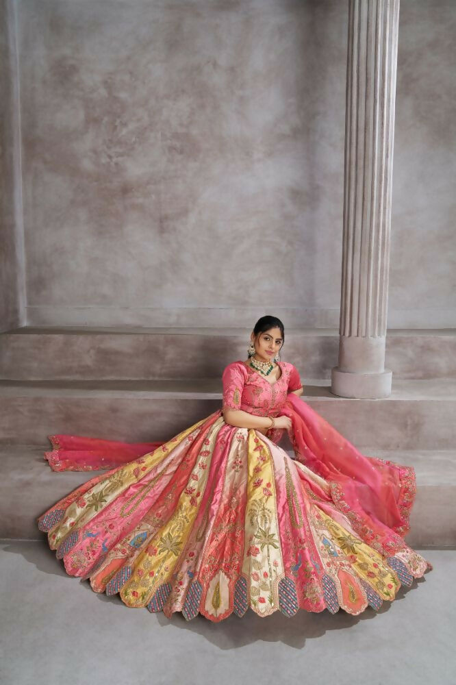 Kesar Fab Pink Silk Embroidered Lehenga | Grocsy