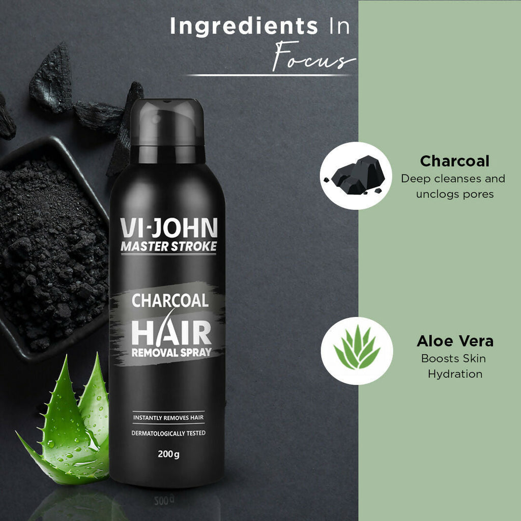 VI-JOHN Dermatologically Tested Master Stroke Charcoal & Aloevera Hair Removal Spray For Men | Grocsy