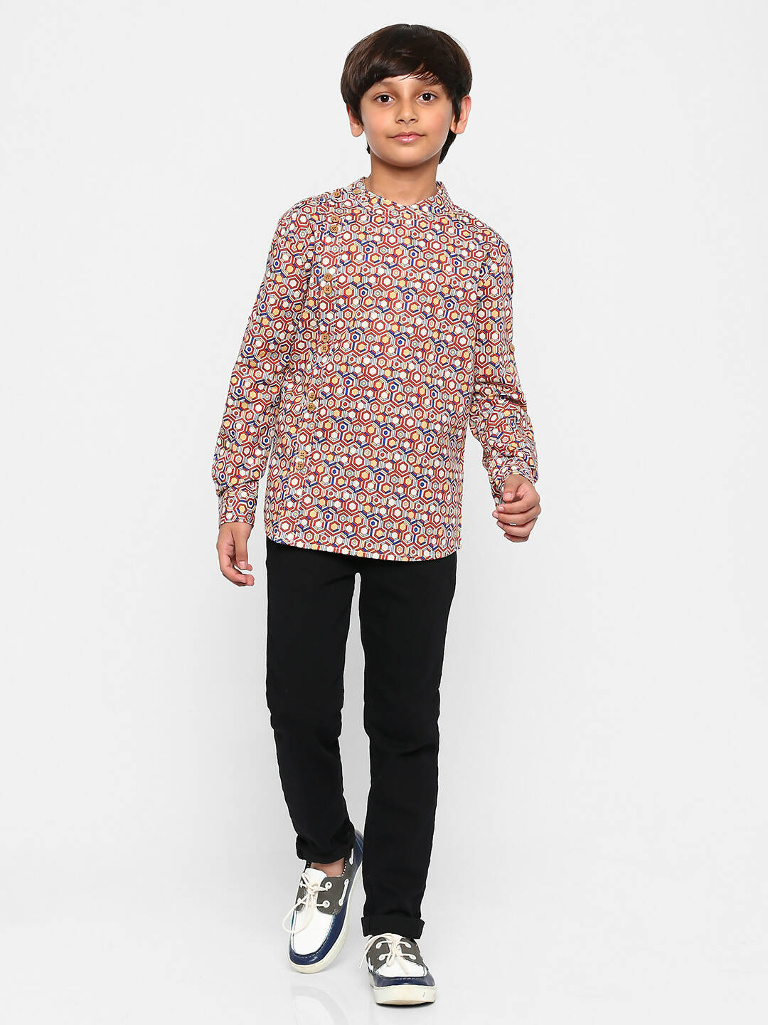 Manet Ethnic Full Sleeves Printed Shirt - Brown | Grocsy