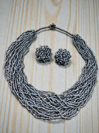 Inhanns Vibrant Handmade 20 Layers Beaded Necklace With Matching Earrings - Navy Blue | Grocsy