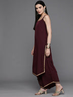 Ahalyaa Women Regular Kurta with Palazzos & With Dupatta - Brown Color | Grocsy