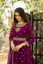 Wine Heavy Faux Georgette Anarkali Embroidered Kurta Set - Dhvani | Grocsy