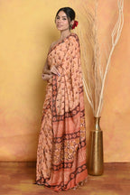Very Much Indian Designer Modal Silk Saree With With Beautiful Floral Print - Light Orange | Grocsy