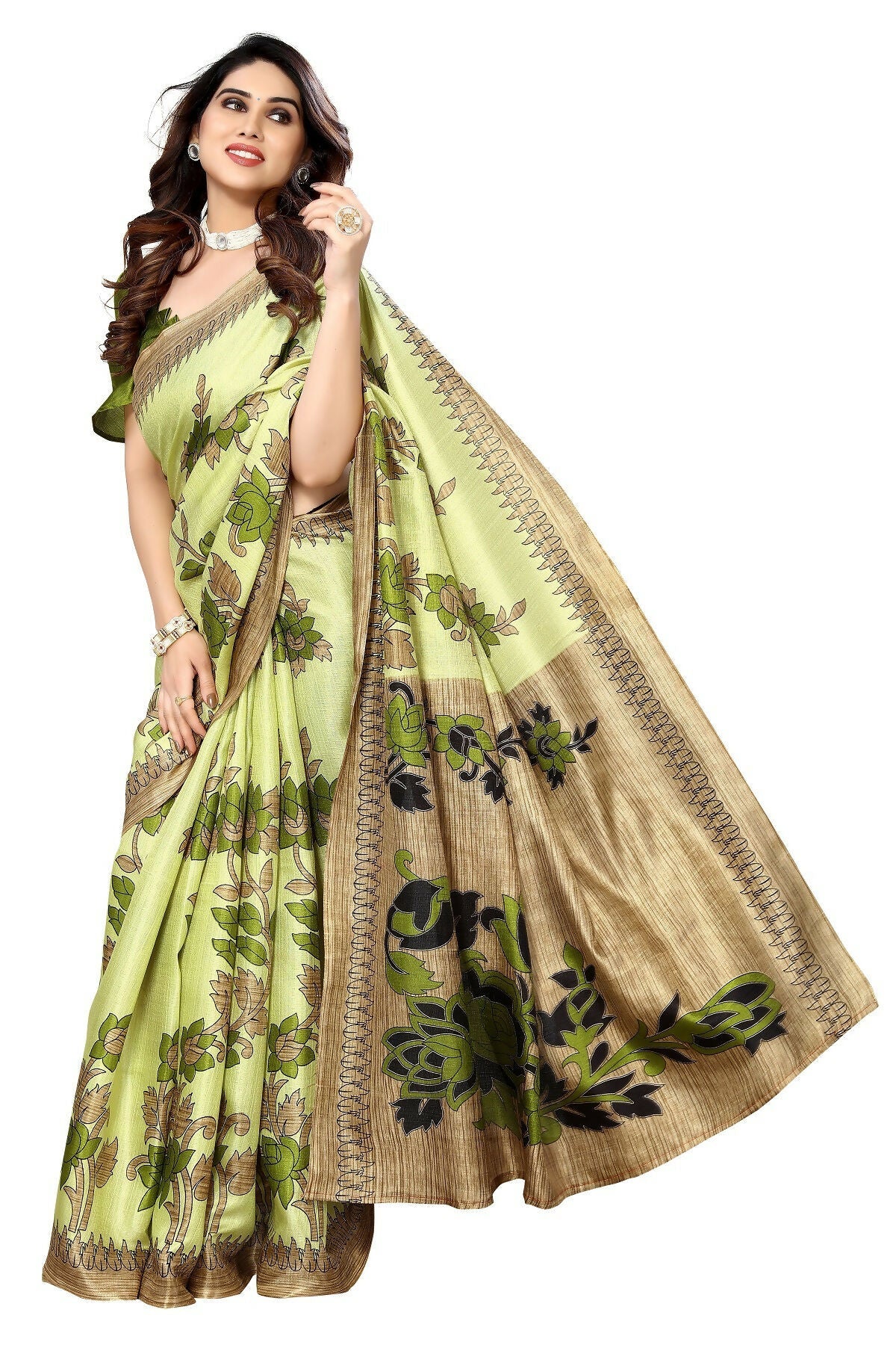 Vamika pista Printed Art Silk Saree | Grocsy