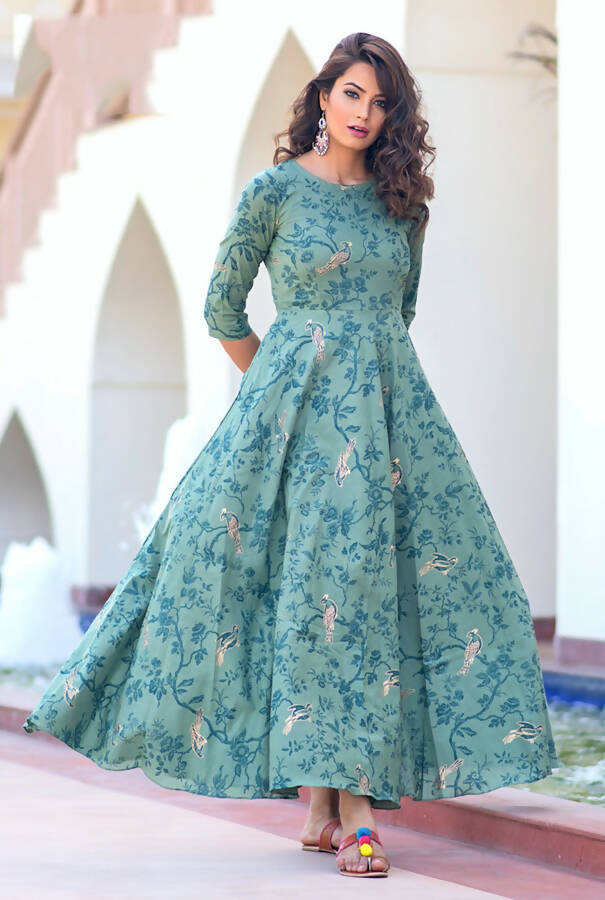 Partywear Designer Light Aqua Pure Maslin Gown - Anbazaar | Grocsy