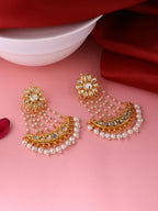 NVR Women Gold-Polished Kundan Chandbali Earrings | Grocsy
