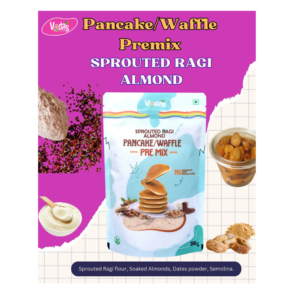 Vedas Kitchen Sprouted Ragi Almond Waffle/Pancake Premix | Grocsy