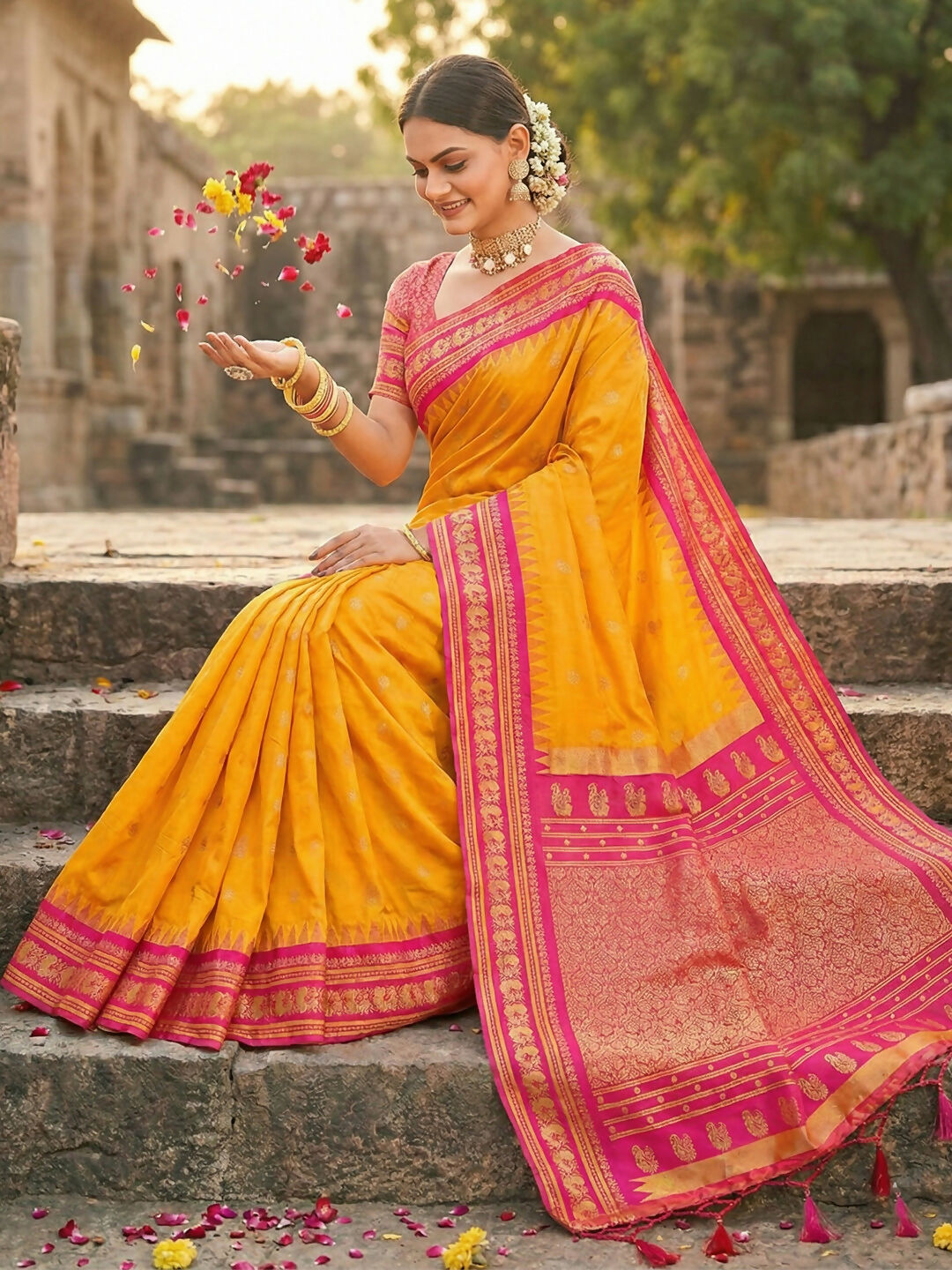 Shree Shyam Fashion Yellow Soft Silk Saree | Grocsy