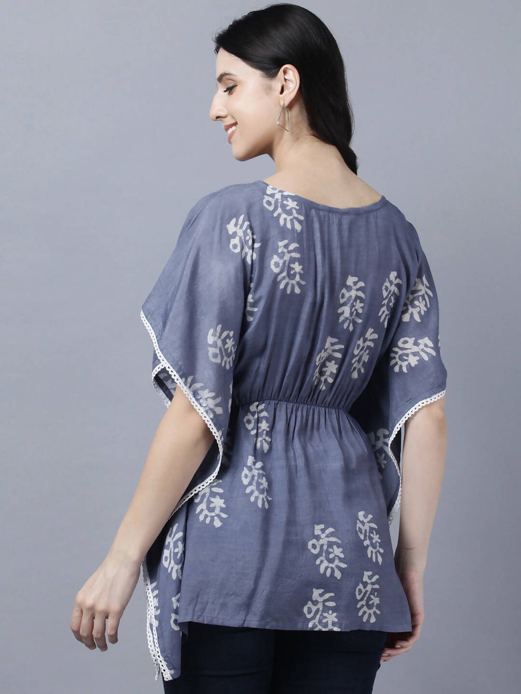 Myshka Stylish Dark Grey Silk Short Sleeve Women's Kaftan | Grocsy