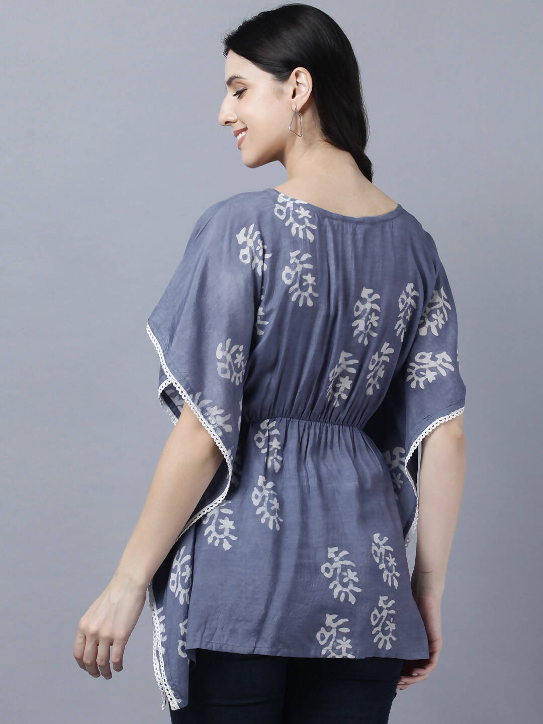 Myshka Stylish Dark Grey Silk Short Sleeve Women's Kaftan | Grocsy