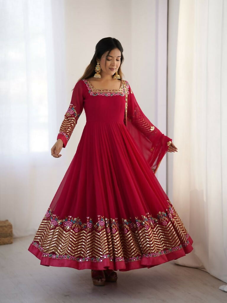Teeya Creation Rani Color Heavy Georgette Wedding Wear Embroidery Work Long Gown | Grocsy