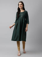 Green Poly Cotton Solid Nayra Cut Kurta - Tirtha | Grocsy