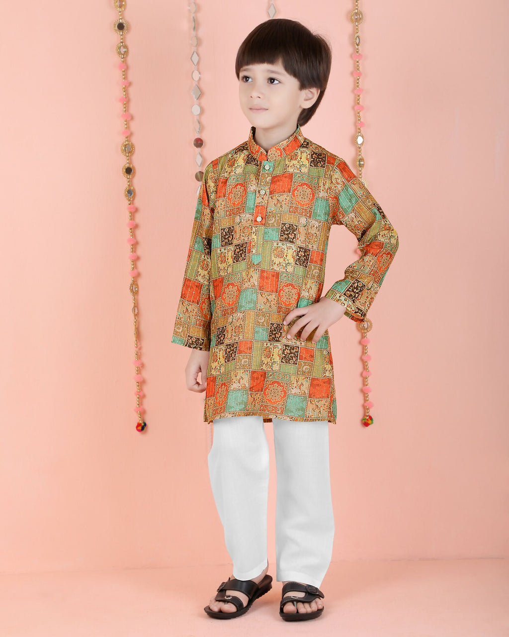 Joban Fashion Kids Island Cotton Full Sleeves Printed Kurta and Pyjama- Multi | Grocsy