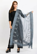 Mominos Fashion Moeza Women's Orgenza All Over Chikan Work Grey Dupatta | Grocsy