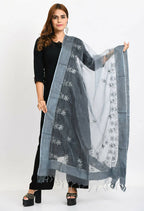 Mominos Fashion Moeza Women's Orgenza All Over Chikan Work Grey Dupatta | Grocsy