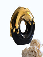 Sun Mun Decors Black & Golden Ceramic Premium Melting Gold Vase | Grocsy