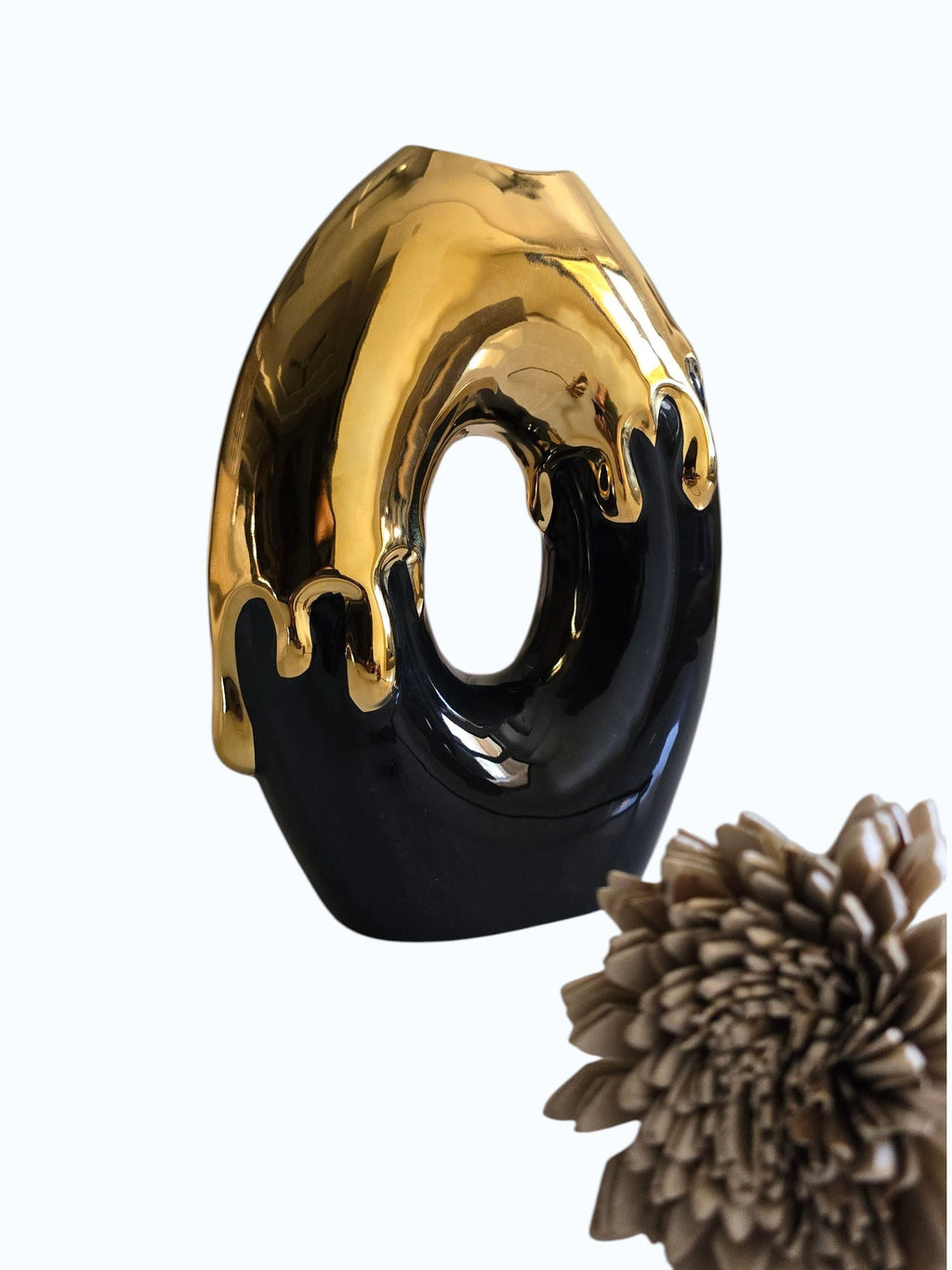 Sun Mun Decors Black & Golden Ceramic Premium Melting Gold Vase | Grocsy