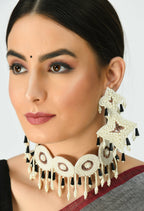 Mominos Fashion Johar Kamal Handicraft Gold/Off White Pearls Necklace with Earrings For Women