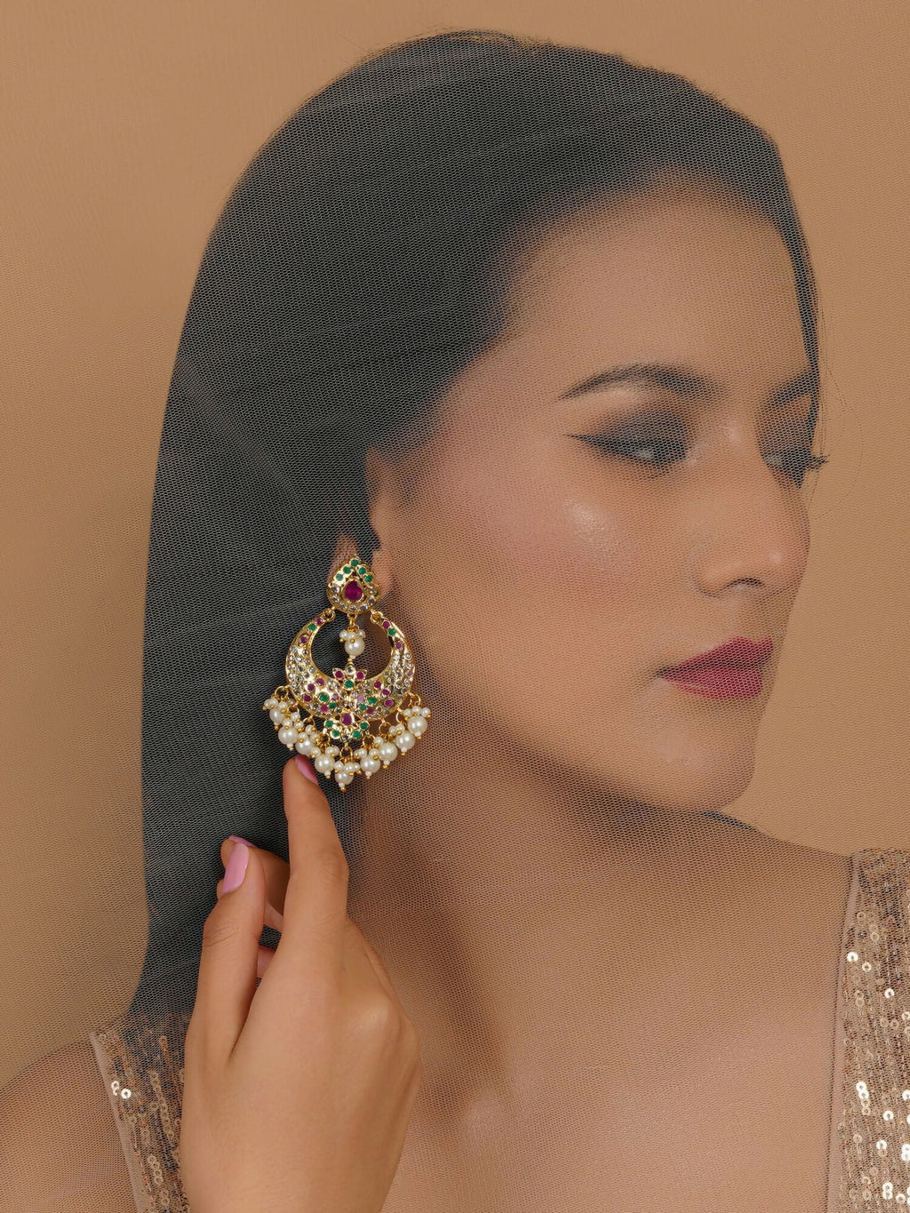Jadau Earrings (Gold) - Ruby Raang | Grocsy