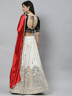 White Georgette Paper Mirror Embroidery Work Lehenga Choli with Dupatta - Jivika | Grocsy